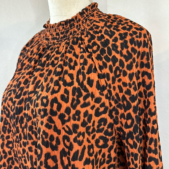 LOFT Leopard Print Smocked Mock Neck Long Sleeve Blouse Size LP NWOT - Picture 10 of 13